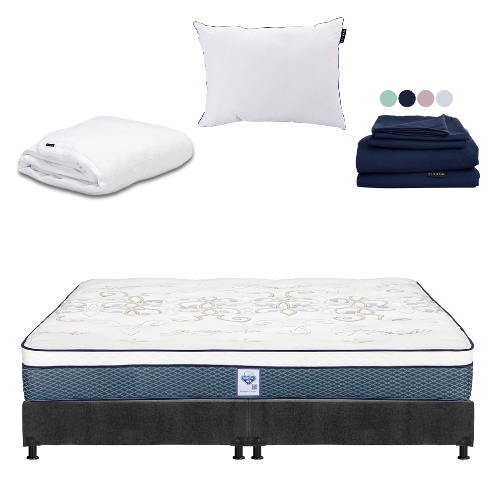 Foto 1 | Colchon Spring Air Cantabria + Box Dicasa King Size + Almohada One + Protector Cloud + Sabanas Softy