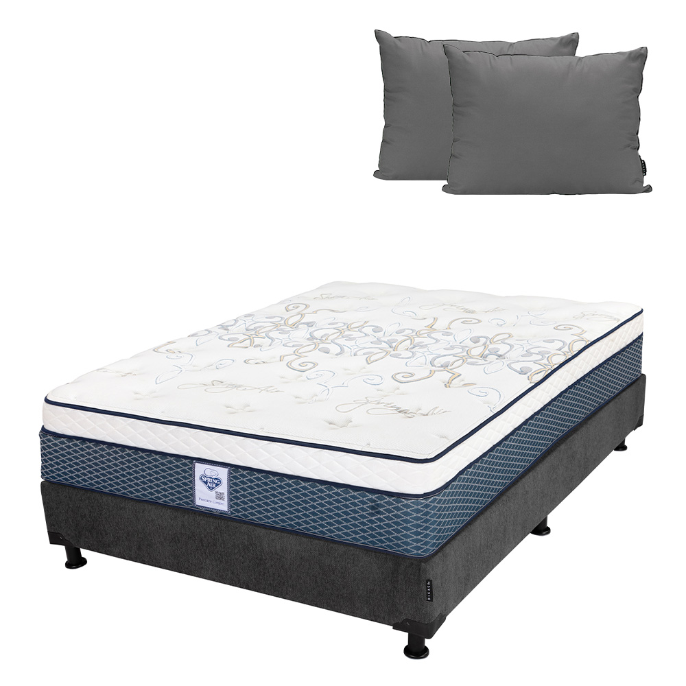 Colchon Spring Air Cantabria + Box Dicasa Matrimonial + Almohada 2pack