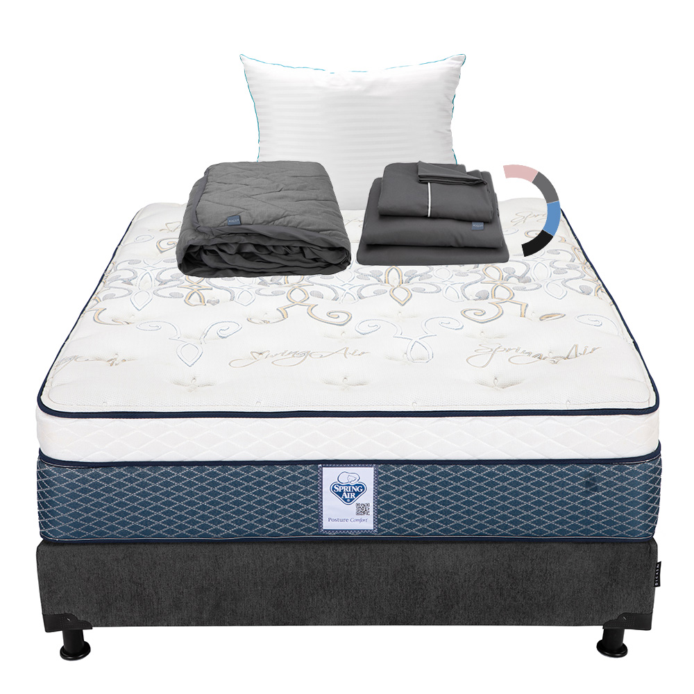 Colchon Spring Air Cantabria + Box Dicasa Matrimonial + Almohada Royal + Protector Lux + Sabanas Royal