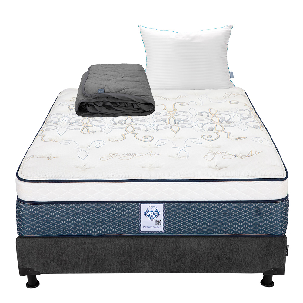 Colchon Spring Air Cantabria + Box Dicasa Queen Size + Almohada Royal + Protector Lux