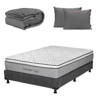 Foto 1 | Colchón Restonic Vail Queen Size + Box Dicasa Color Gris Carbón + Almohada 2 Pack + Edredón Homy