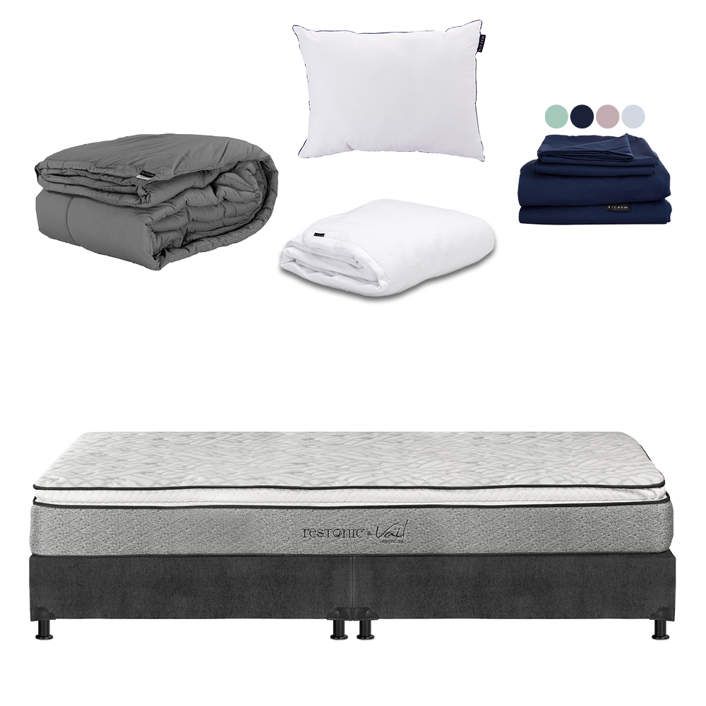 Foto 1 | Colchón Restonic Vail King Size+box Dicasa Color Gris Carbón+almohada One+protector Cloud+sábanas Softy+edredón Homy