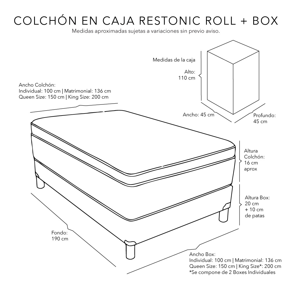 Foto 4 | Colchón Restonic Roll Queen Size + Box Dicasa Color Negro + 2 Almohada Oso