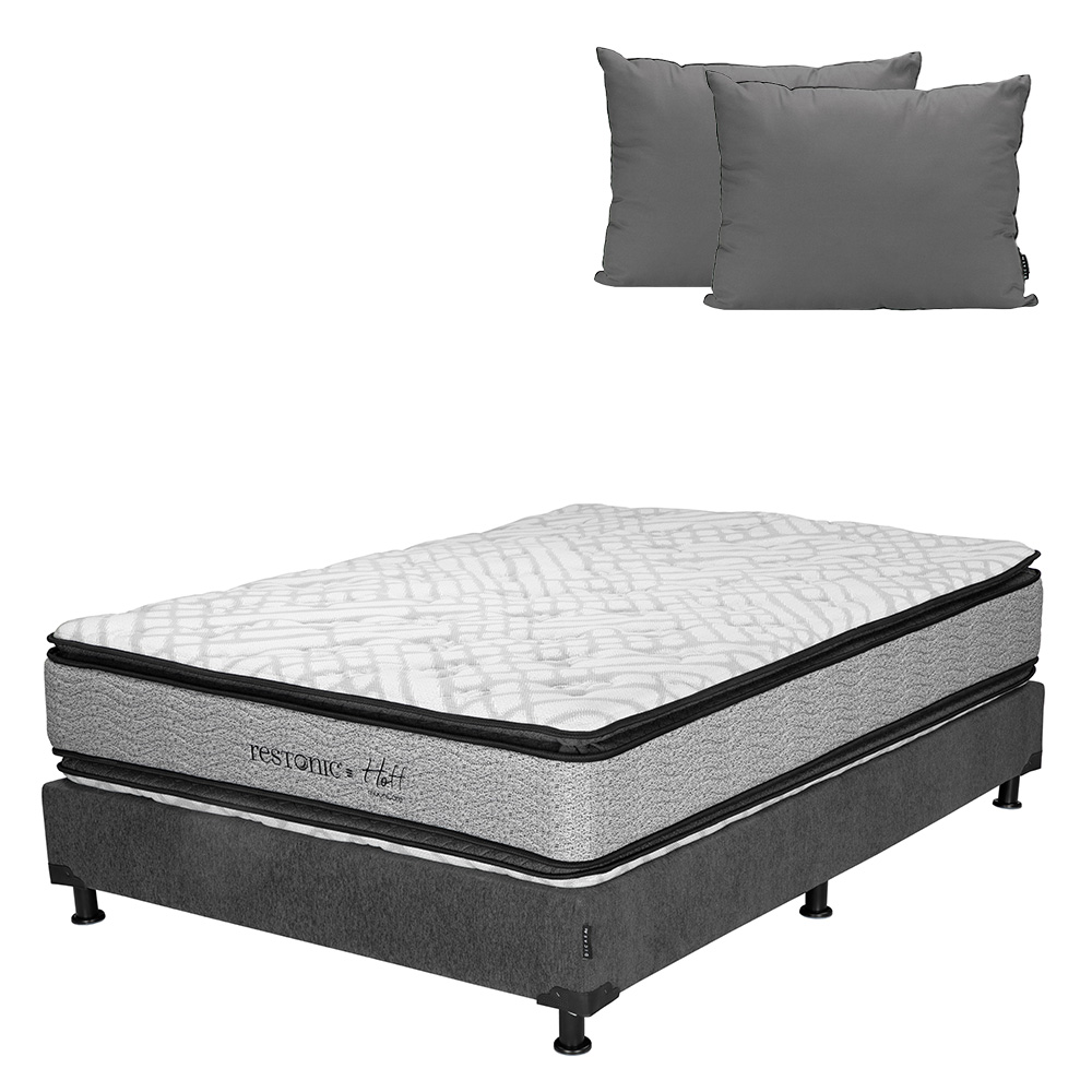 Colchón Restonic Hoff Queen Size + Box Dicasa Color Gris + Almohada 2pack