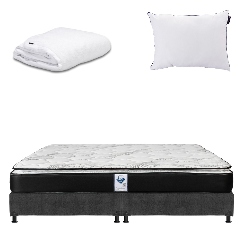 Colchón Spring Air Premier King Size+box Dicasa Color Gris Oscuro+almohada One+protector Cloud