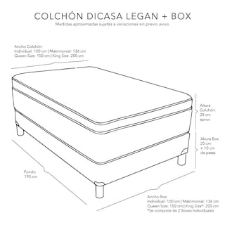 Foto 4 | Colchón Dicasa Legan King Size + Box Dicasa Color Gris + Almohada One + Protector De Colchón Cloud + Sábanas Softy