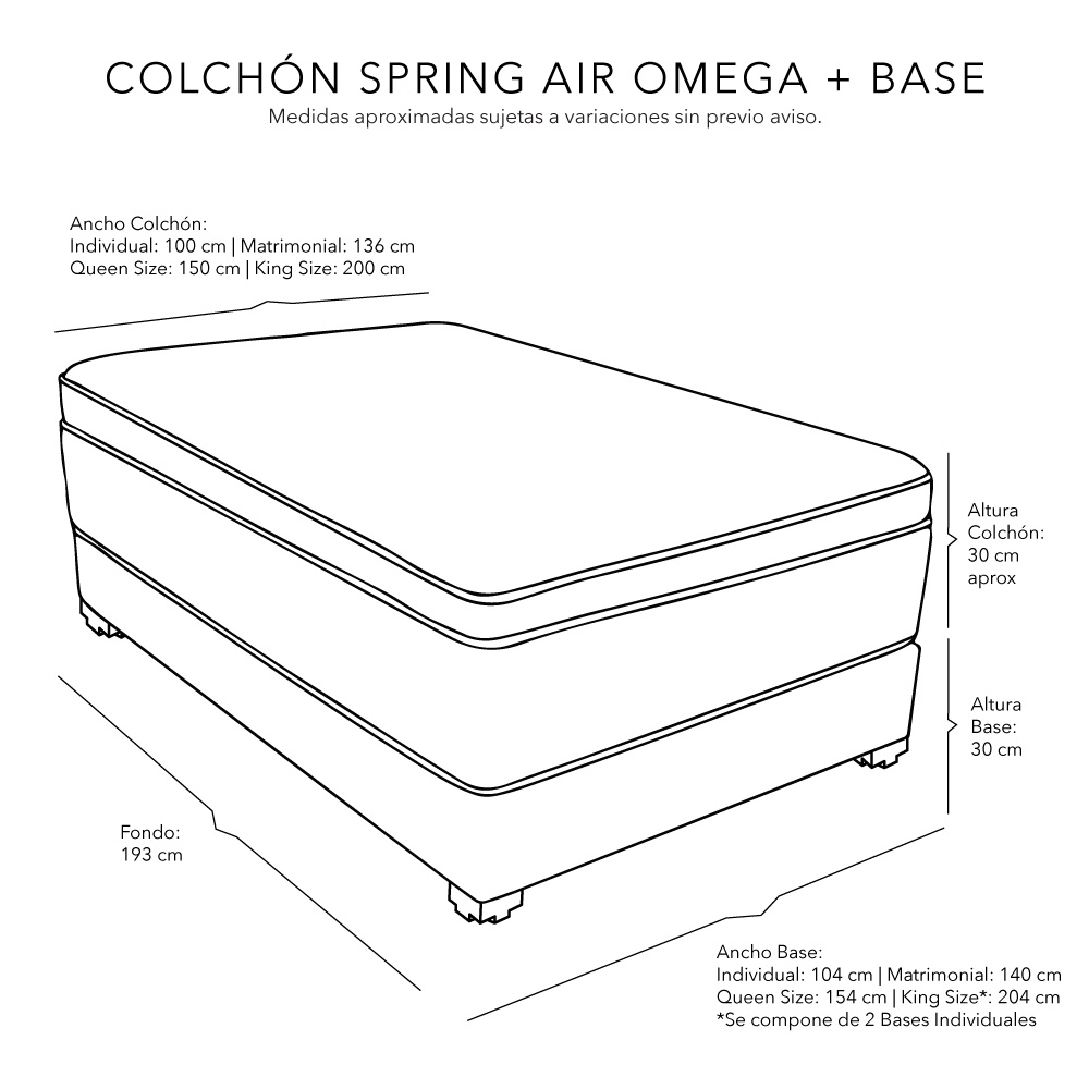 Foto 5 | Colchón Spring Air Omega Queen Size + Base Cama Dicasa Queen Size Color Negro