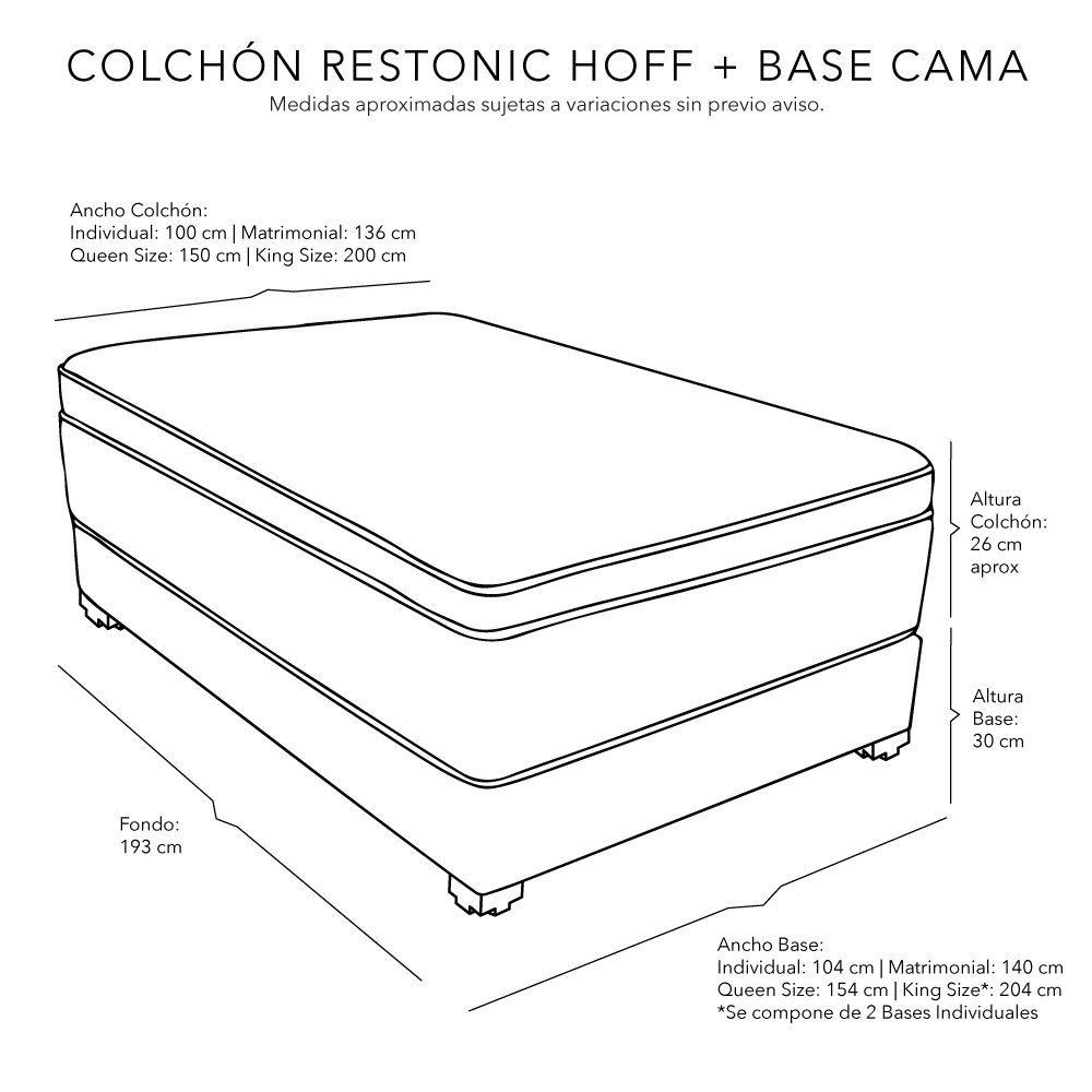 Foto 4 | Colchón Restonic Hoff Queen Size + Base Cama Dicasa Queen Size Color Negro