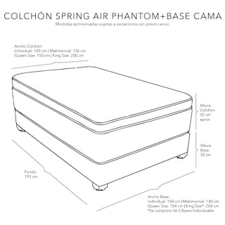 Foto 6 | Colchón Spring Air Phantom Queen Size + Base Cama Dicasa Queen Size Color Beige Claro