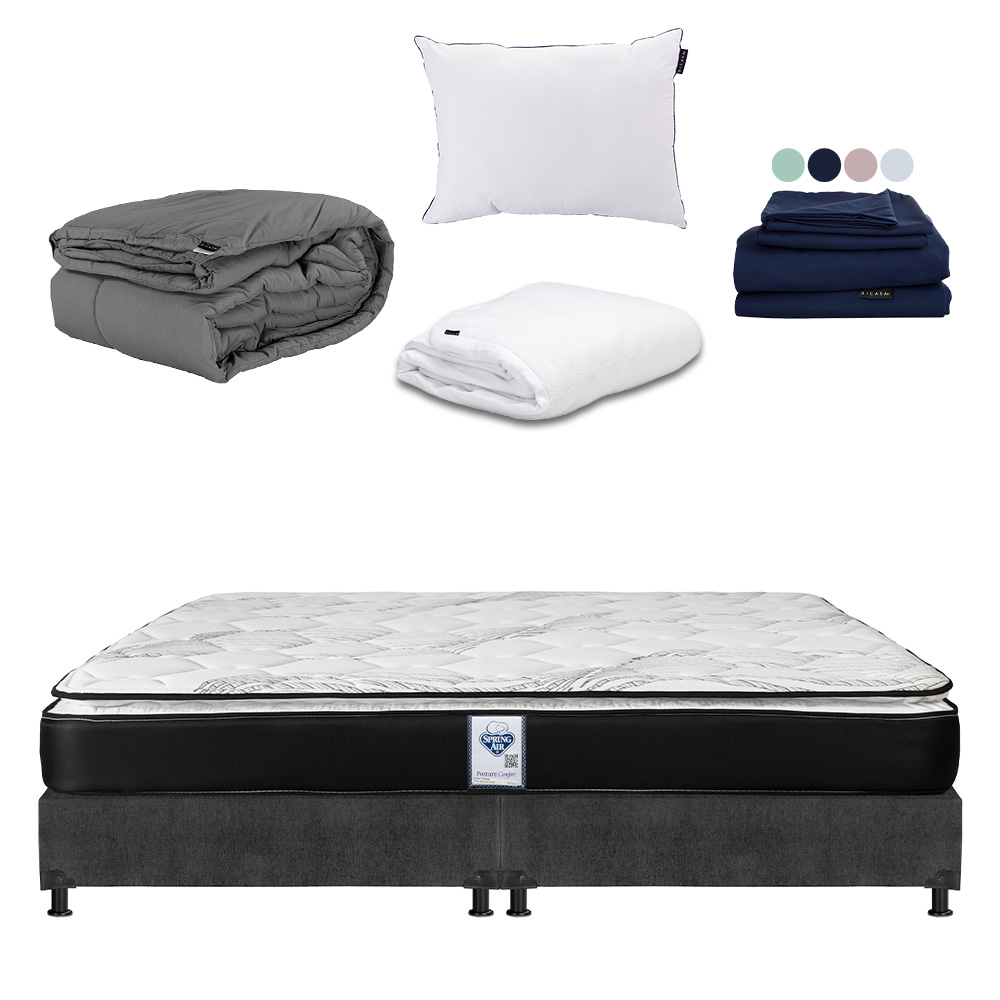 Colchón Spring Air Premier King Size+box Dicasa Color Gris Oscuro+almohada One+protector Cloud+sábanas Softy+edredón