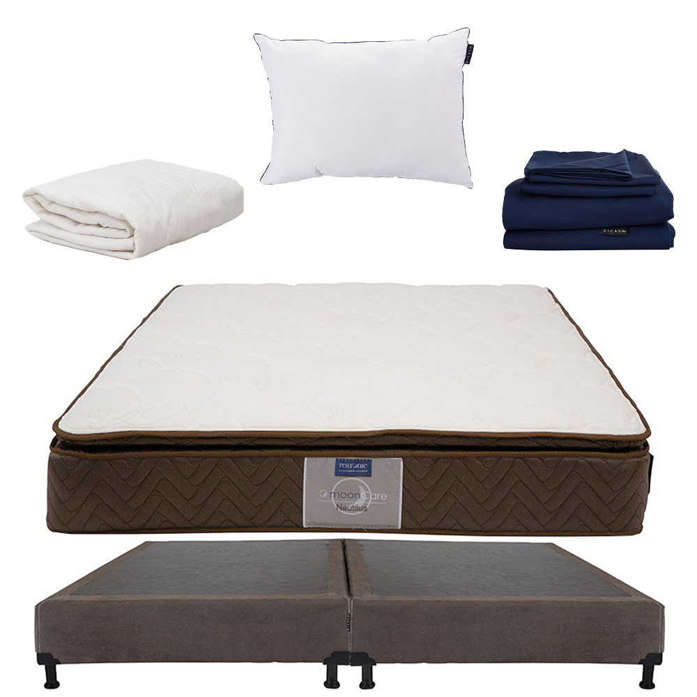 Colchón Restonic Nautilus King Size+box Dicasa Color Chocolate+almohada One+protector Cloud+sábanas Softy