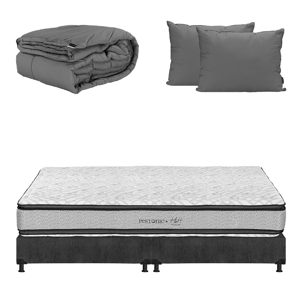 Colchón Restonic Hoff King Size + Box Dicasa Color Gris+almohada 2 Pack+edredón Homy