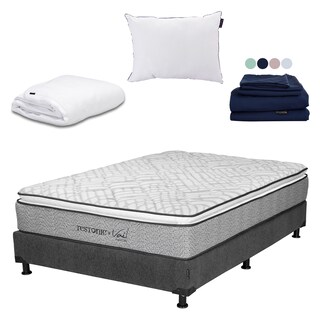 Foto 1 | Colchón Restonic Vail Queen Size + Box Dicasa Color Gris Carbón + Almohada One + Protector Cloud + Sábanas Softy
