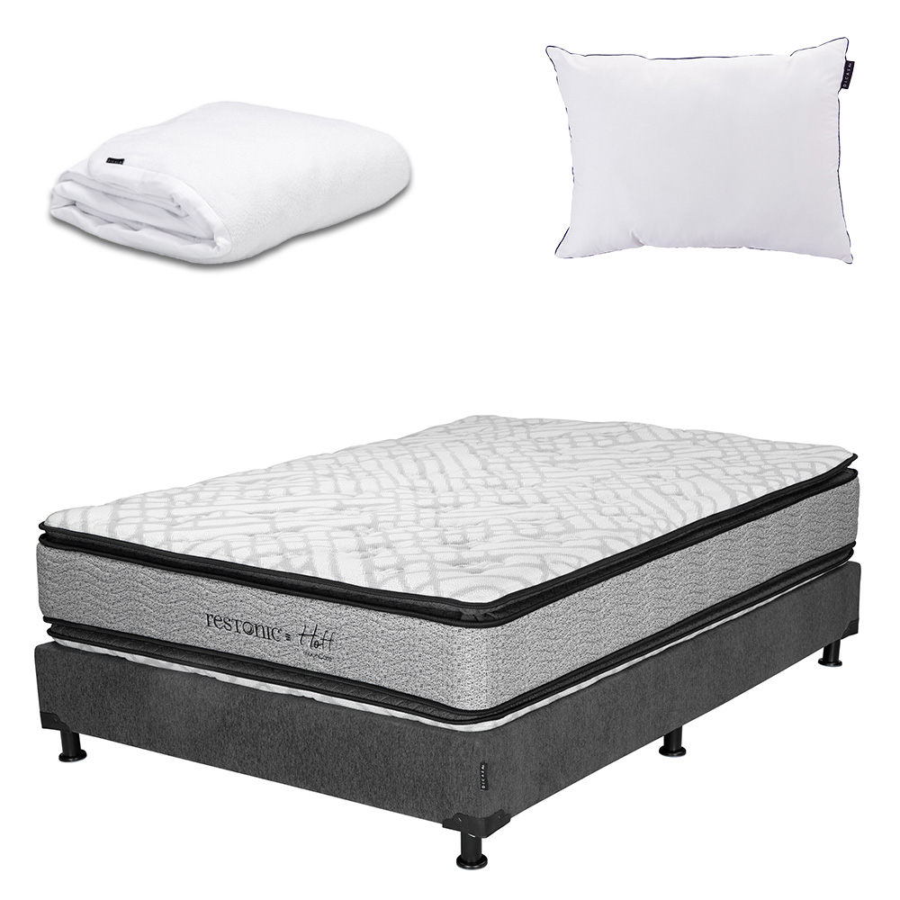 Foto 1 | Colchón Restonic Hoff Queen Size + Box Dicasa Color Gris+almohada One+protector De Colchón Cloud