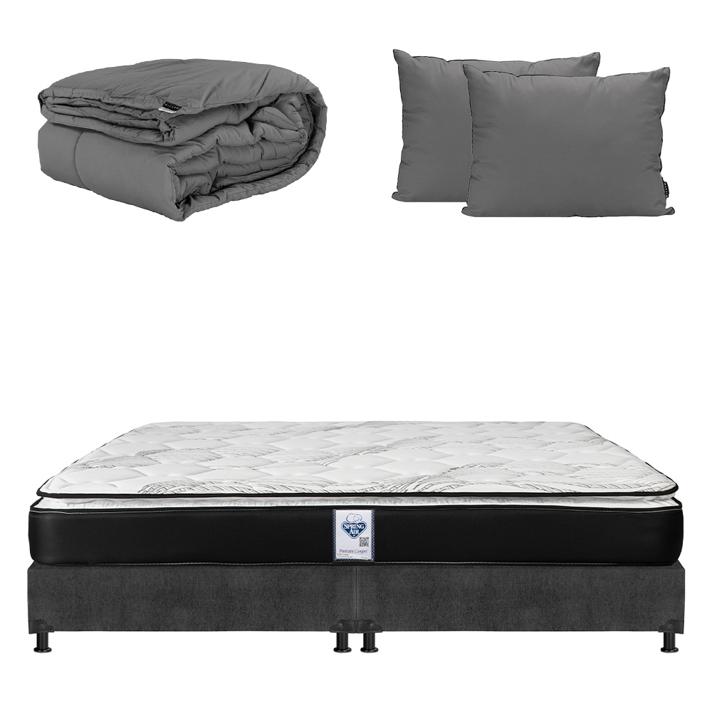 Colchón Spring Air Premier King Size+box Dicasa Color Gris Oscuro+almohada 2 Pack+edredón Homy