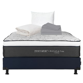 Foto 1 | Colchón Dicasa Trini Matrimonial + Box Dicasa Color Azul + Almohada Oso + Protector Ultra + Sábanas
