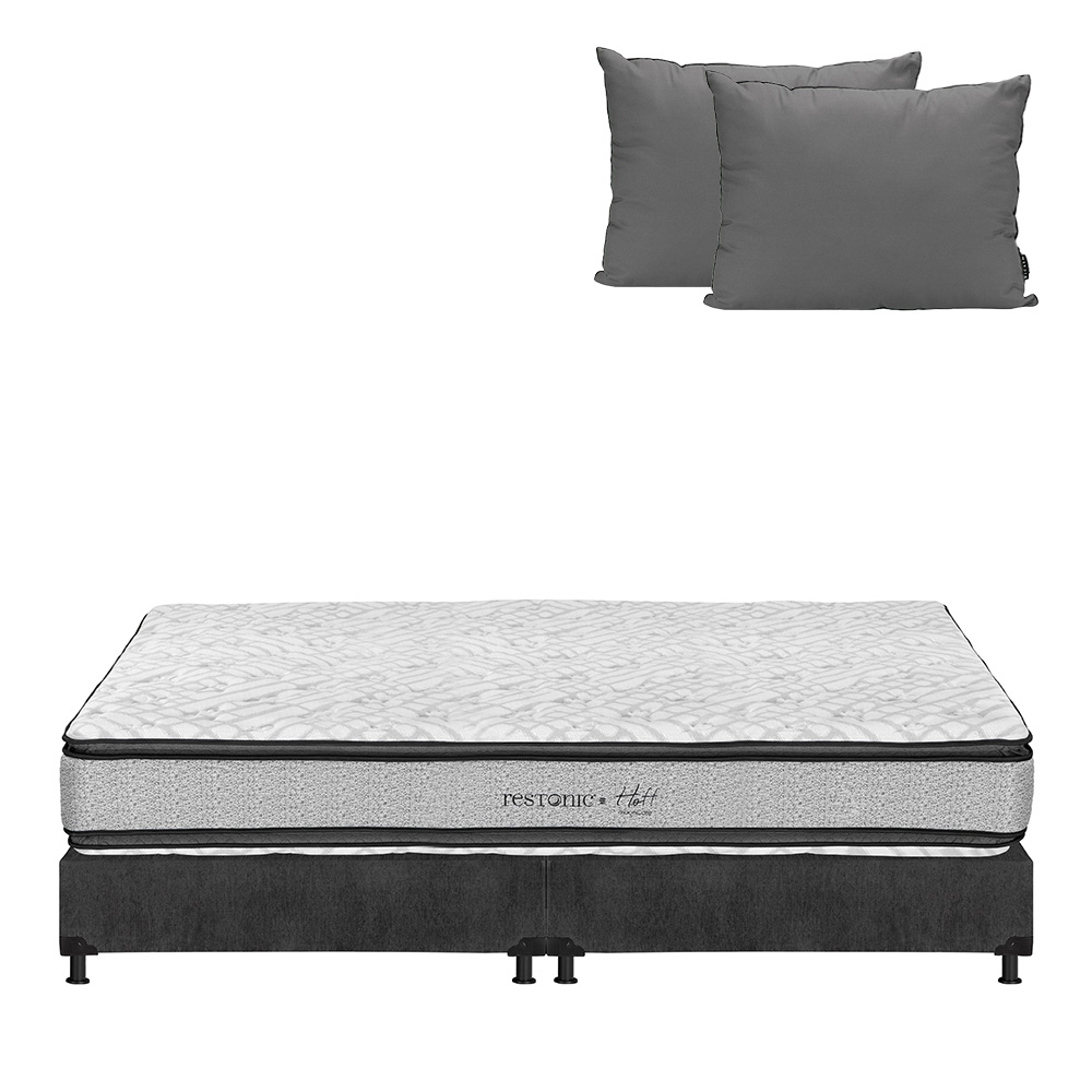 Colchón Restonic Hoff King Size + Box Dicasa Color Gris+almohada 2 Pack