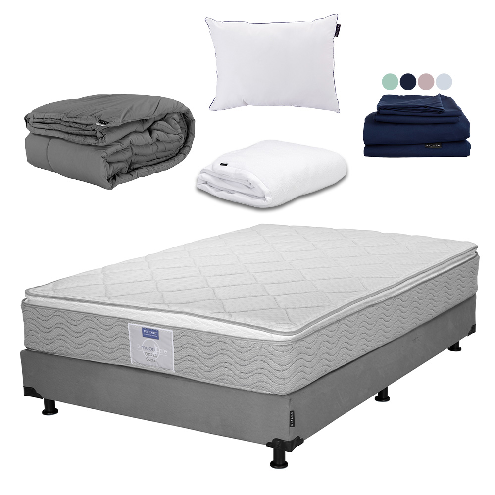 Colchón Dicasa Cupra Queen Size+box Dicasa Color Gris+almohada One+protector Cloud+sábanas Softy+edredón Homy