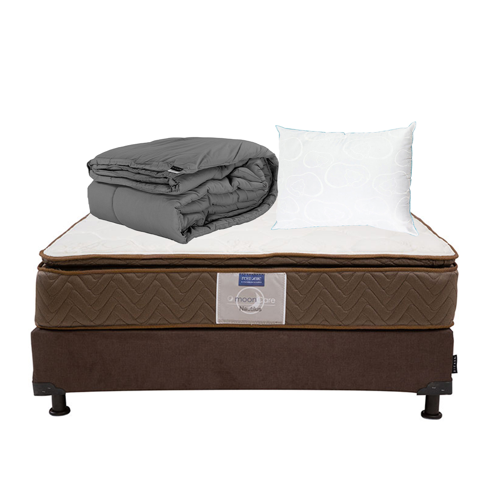 Foto 1 | Colchón Restonic Nautilus Individual + Box Dicasa Color Chocolate+almohada Oso + Edredón Homy