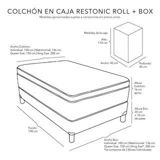 Foto 4 | Colchón Restonic Roll Individual + Box Dicasa Color Negro + Almohada Oso + Protector De Colchón Ultra
