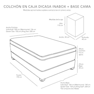 Foto 4 | Colchón Dicasa Inabox Matrimonial + Base Cama Dicasa Matrimonial Color Negro