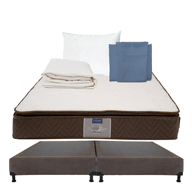 Colchón Restonic Nautilus King Size+box Dicasa Color Chocolate+almohada Oso+protector Ultra+sábanas