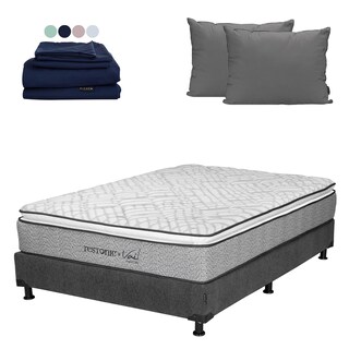 Foto 1 | Colchón Restonic Vail Matrimonial + Box Dicasa Color Gris Carbón + Almohada 2 Pack + Sábanas Softy