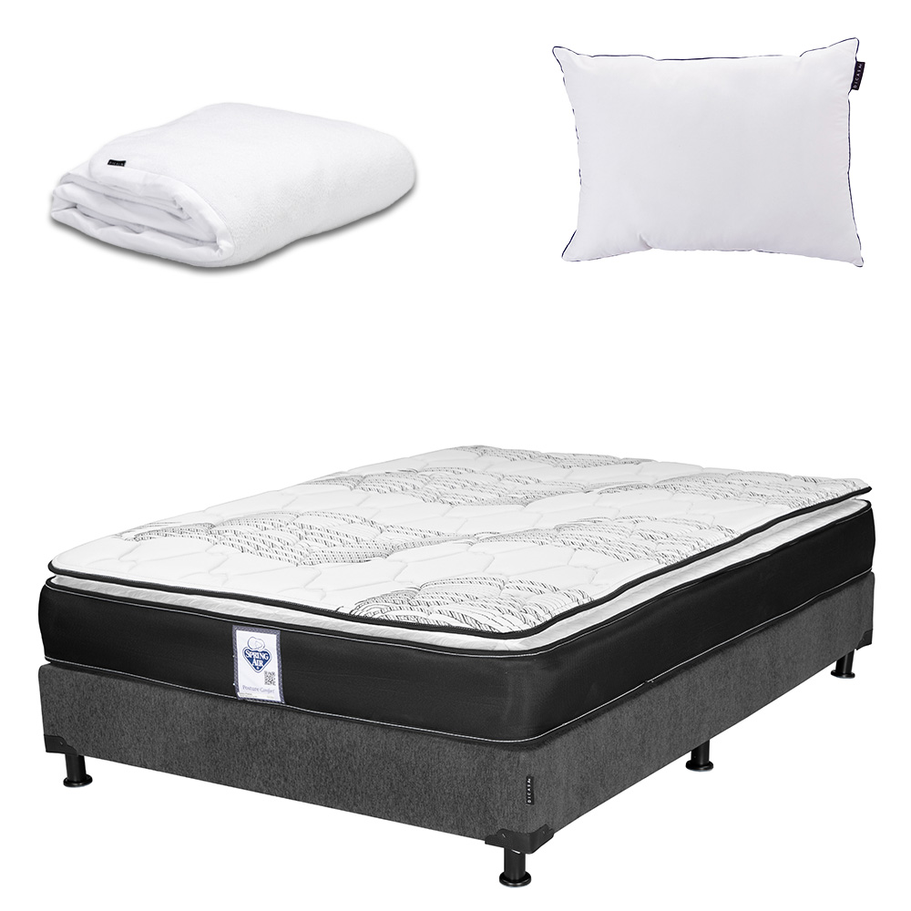 Foto 1 | Colchón Spring Air Premier Queen Size + Box Dicasa Color Gris Oscuro + Almohada One + Protector Cloud