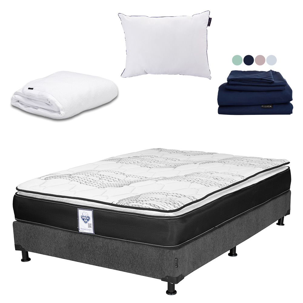 Foto 1 | Colchón Spring Air Premier Queen Size + Box Dicasa Color Gris Oscuro + Almohada One + Protector Cloud + Sábanas Softy