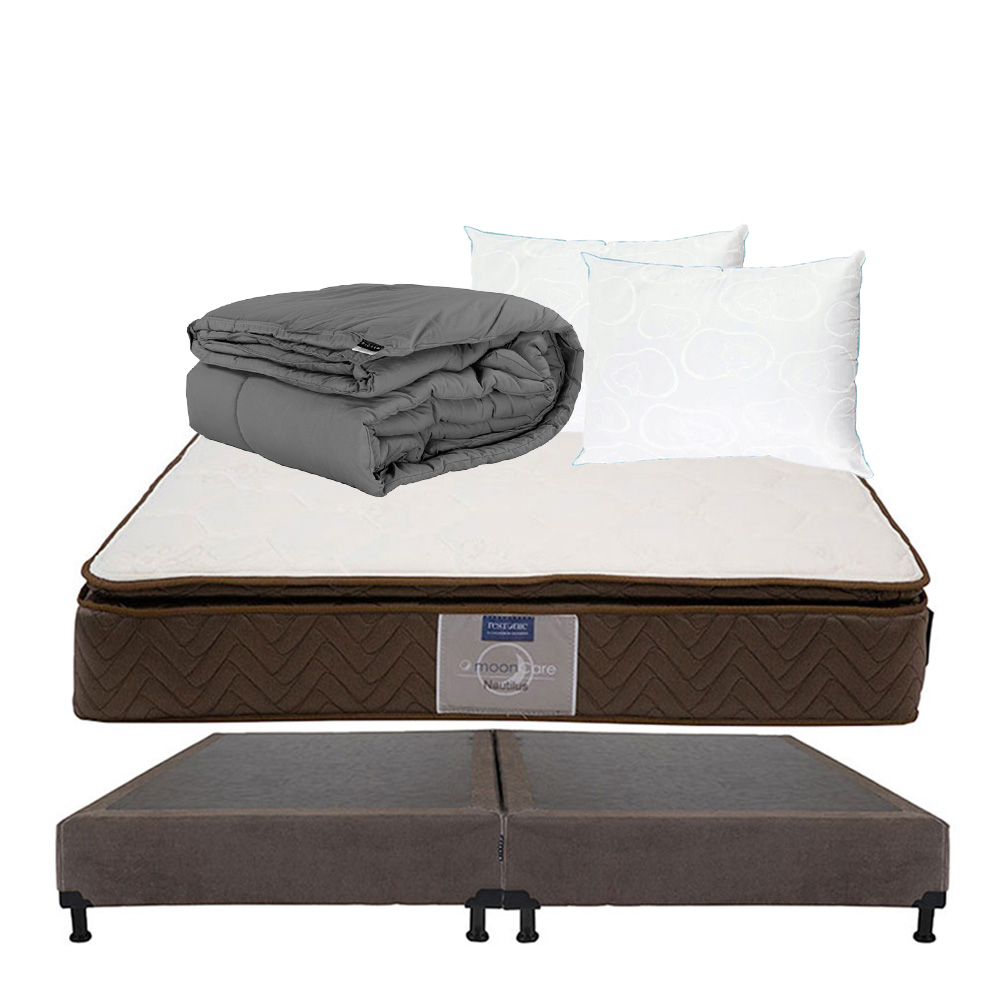 Colchón Restonic Nautilus King Size+box Dicasa Color Chocolate+ 2 Almohadas Oso+edredón Homy