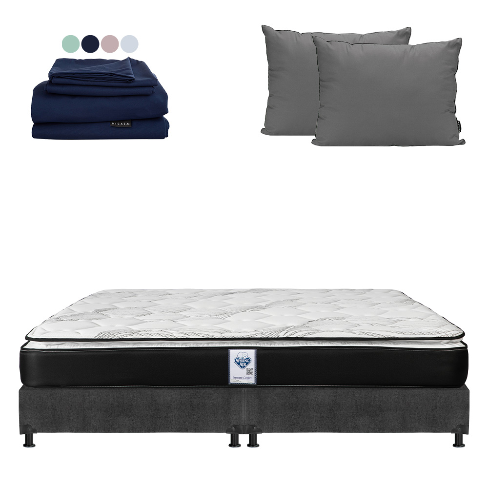 Colchón Spring Air Premier King Size+box Dicasa Color Gris Oscuro+almohada 2 Pack+sábanas Softy