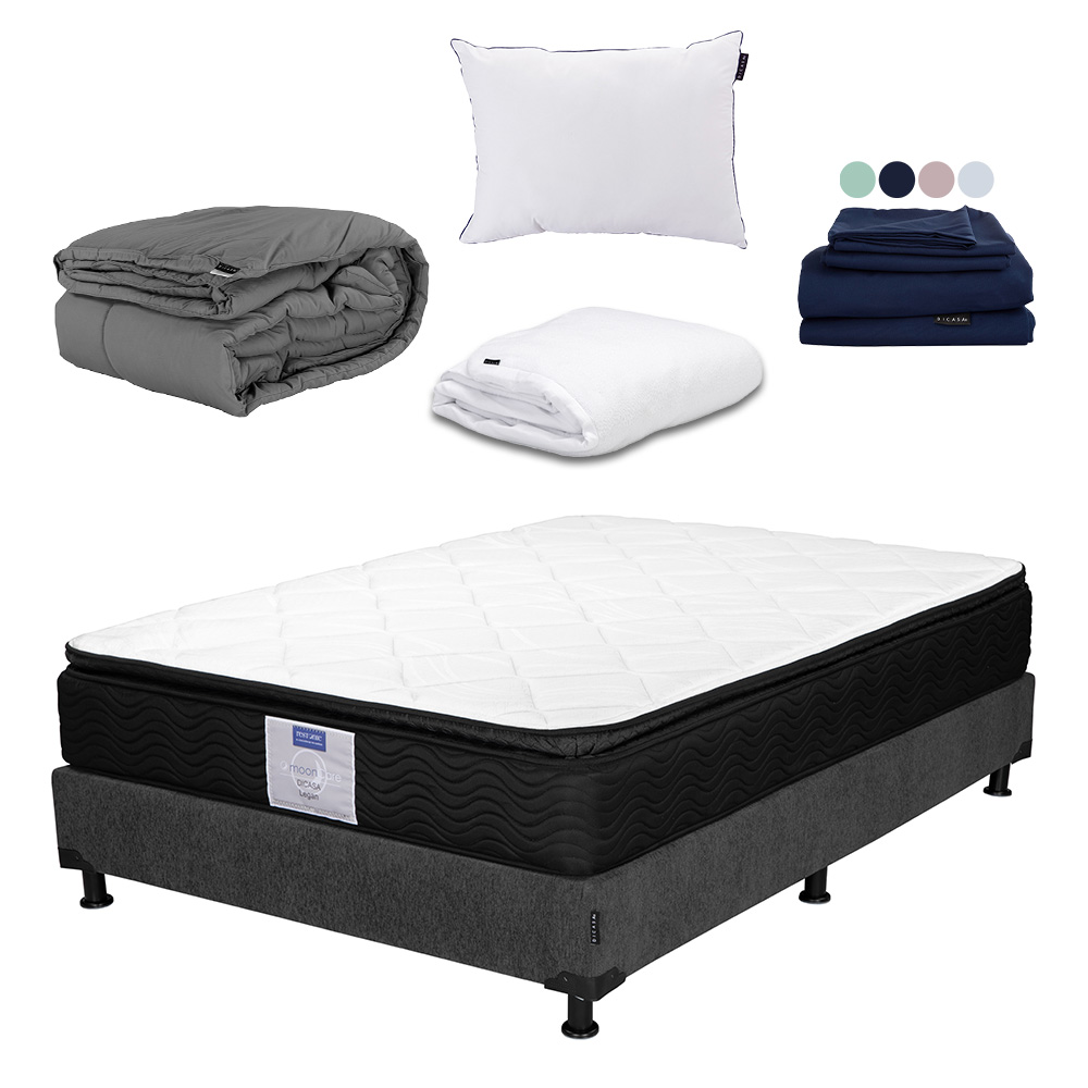 Colchón Dicasa Legan Queen Size + Box Dicasa Color Gris+almohada One+protector Cloud+sábanas Softy+edredón Homy
