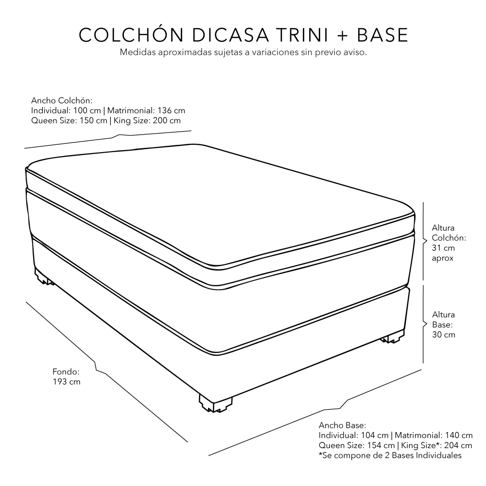 Foto 3 | Colchón Dicasa Trini Matrimonial+base Cama Dicasa Color Gris Oscuro+almohada One+protector Cloud+sábanas Softy+edr