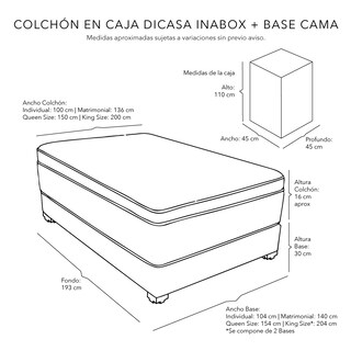 Foto 4 | Colchón Dicasa Inabox King Size + Base Cama Dicasa King Size Color Negro
