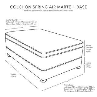 Foto 4 | Colchón Spring Air Marte Matrimonial + Base Cama Dicasa Matrimonial Color Gris