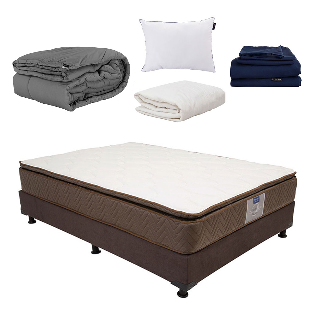 Colchón Restonic Nautilus Queen Size+box Dicasa Color Chocolate+almohada One+protector Cloud+sábanas Softy+edredón Hom