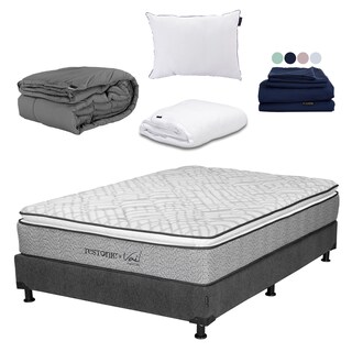 Foto 1 | Colchón Restonic Vail Matrimonial + Box Dicasa Color Gris Carbón + Almohada One + Protector Cloud + Sábanas
