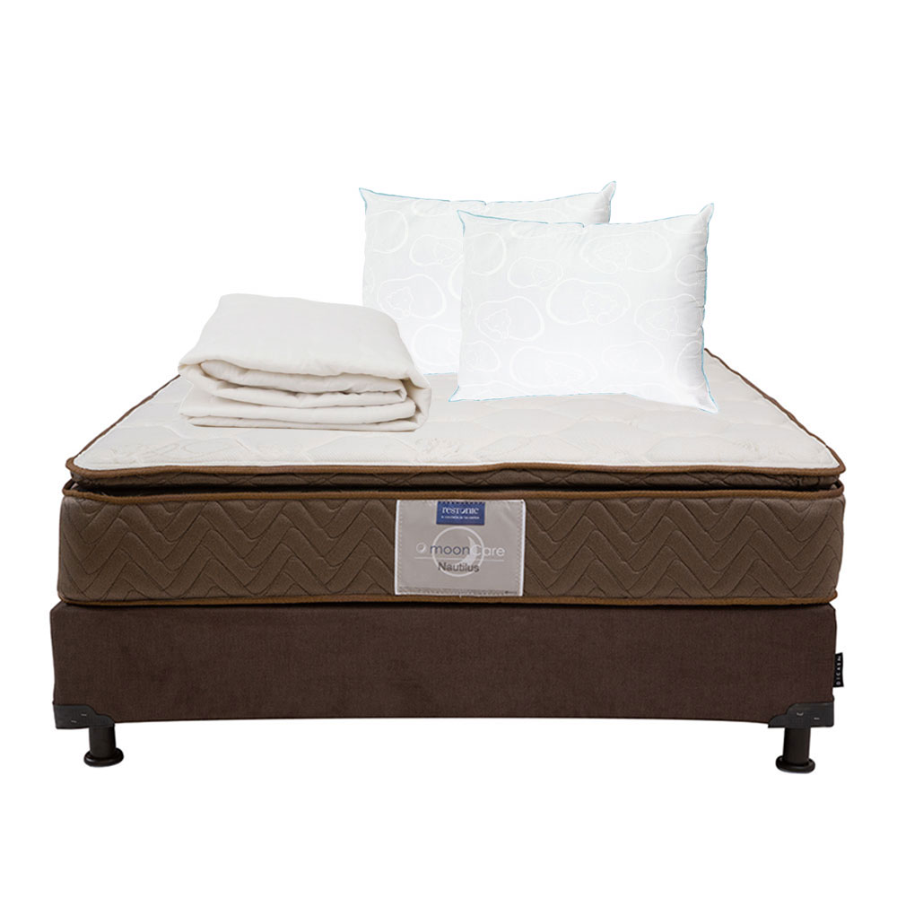 Foto 1 | Colchón Restonic Nautilus Queen Size+box Dicasa Color Chocolate+ 2 Almohadas Oso+protector Ultra