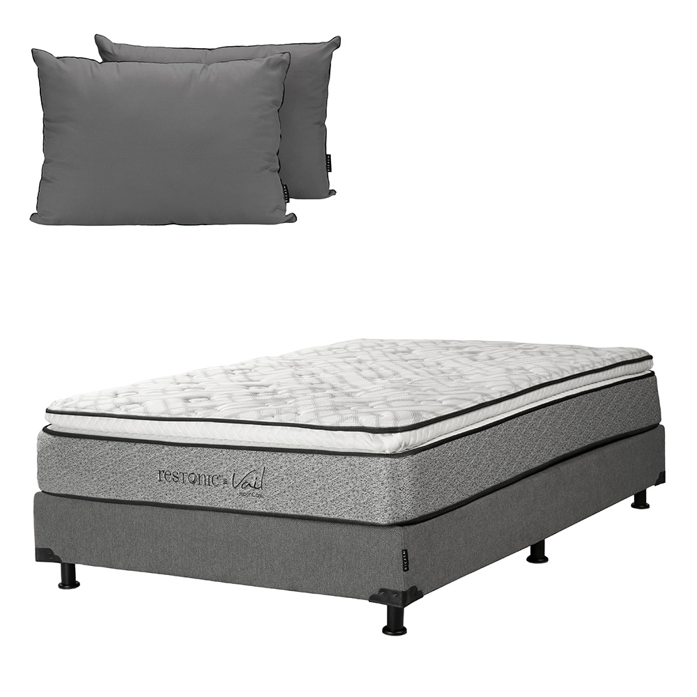 Colchón Restonic Vail Queen Size + Box Dicasa Color Gris Carbón + Almohada 2 Pack