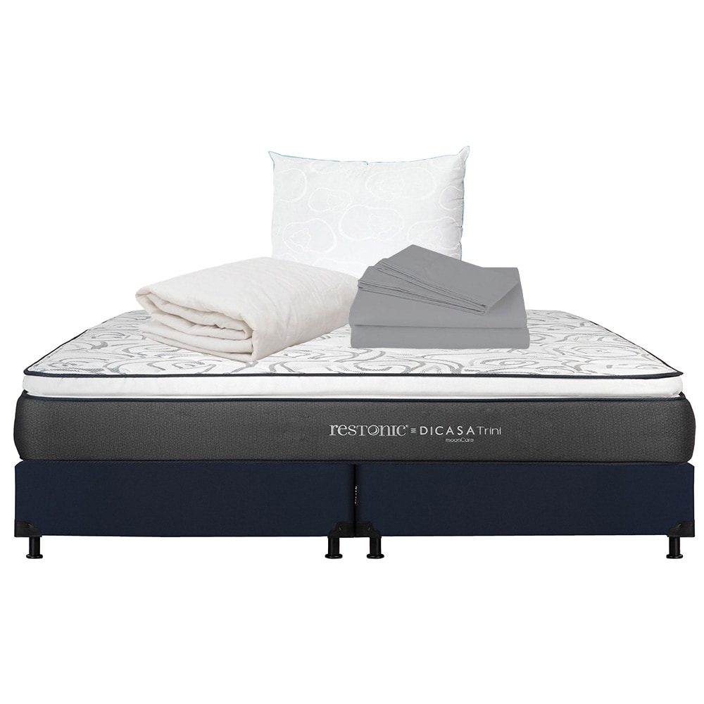 Colchón Dicasa Trini King Size + Box Dicasa Color Azul + Almohada Oso + Protector Ultra + Sábanas $13,499