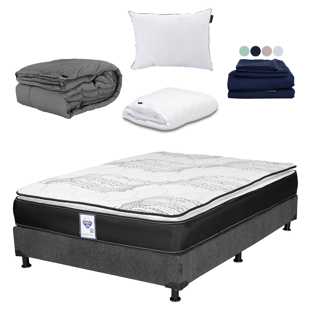 Foto 1 | Colchón Spring Air Premier Matrimonial+box Dicasa Color Gris Oscuro+almohada One+protector Cloud+sábanas Softy+edr