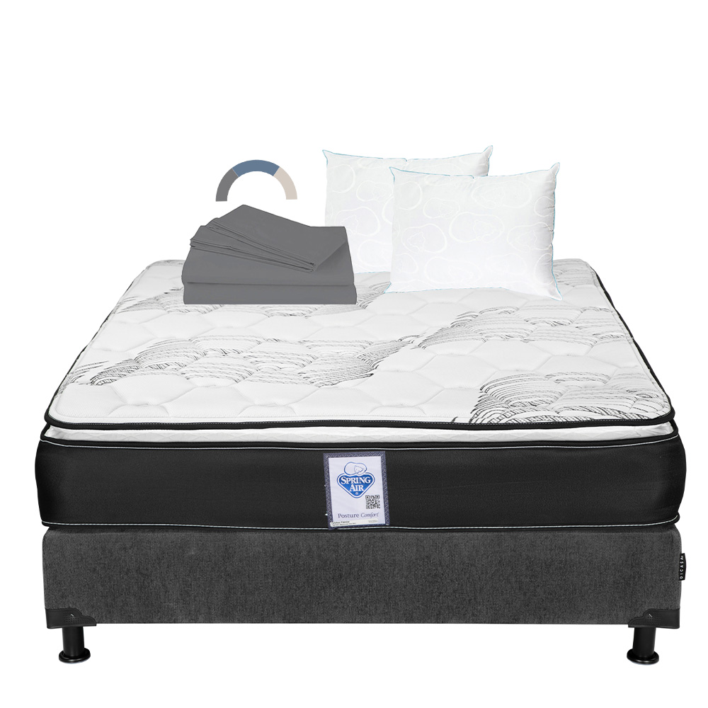 Foto 1 | Colchón Spring Air Premier Queen Size + Box Dicasa Color Gris Oscuro + 2 Almohadas Oso + Sábanas Spring Air Soft