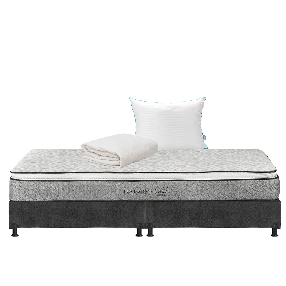 Colchón Restonic Vail King Size + Box Dicasa Color Gris Oscuro + Almohada Royal + Protector De Colchón Ultra