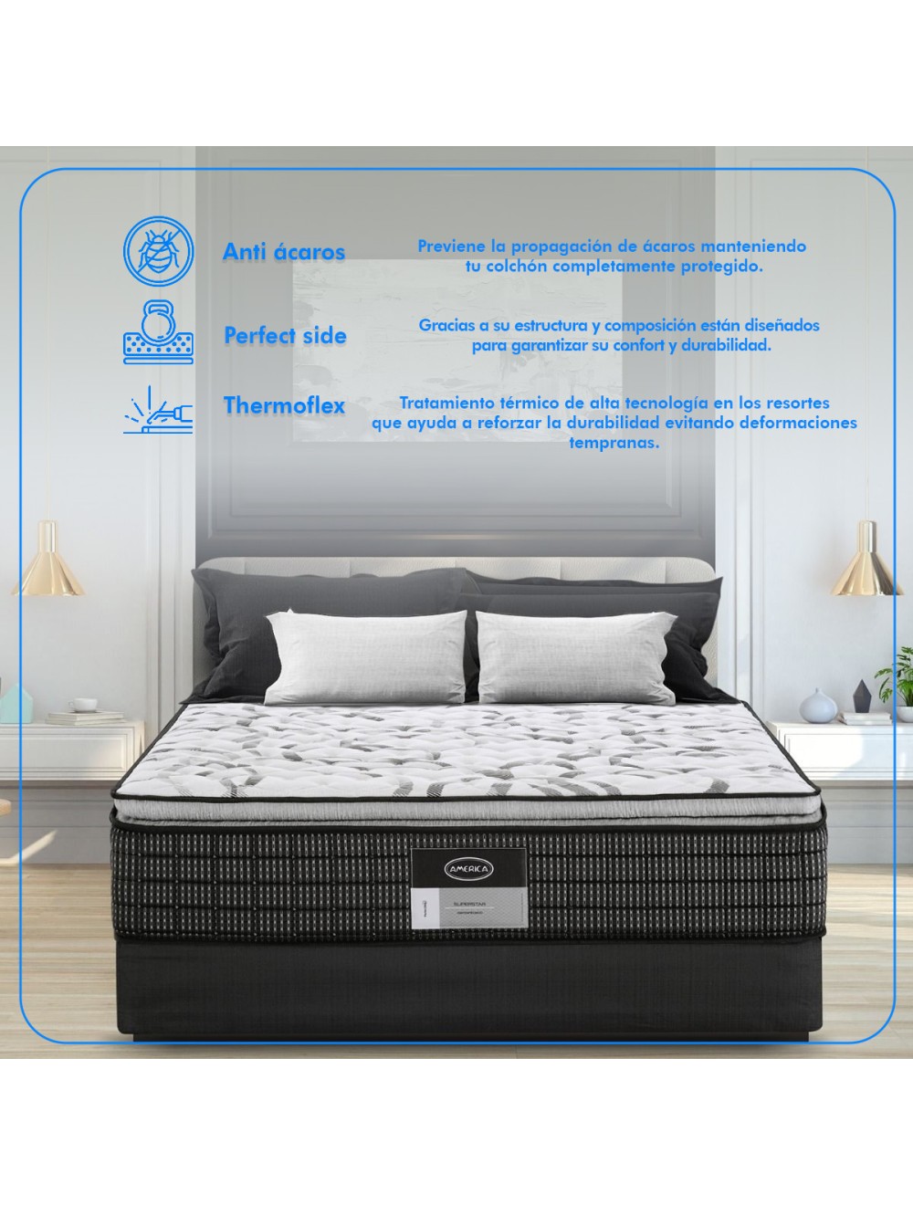 Foto 4 | Colchón Superstar Queen Size+Almohada Hpc Polo 2pack Std.