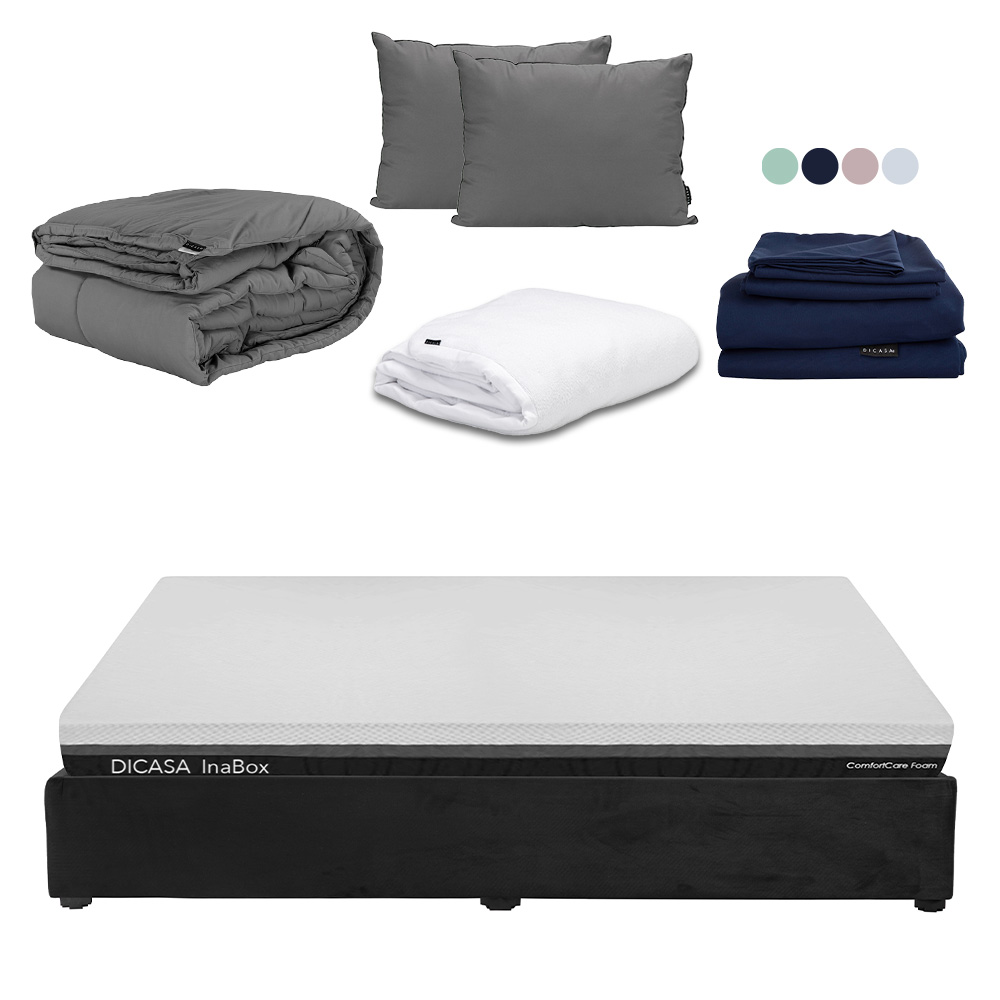 Foto 1 | Colchón Dicasa Inabox Base Color Negro King Size+base Cama+almohada 2pack+protector Cloud+sábanas Softy+edredon Homy