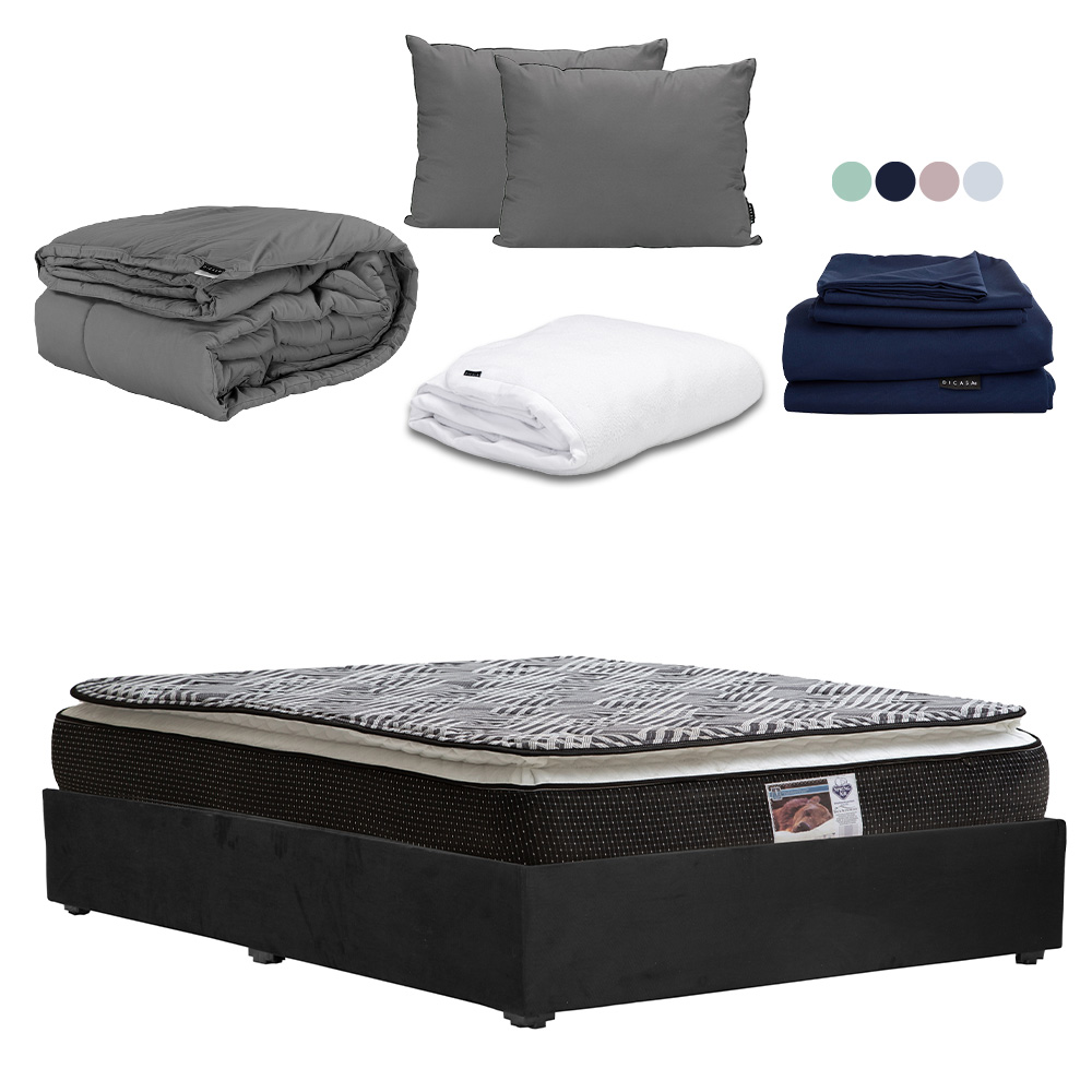 Foto 1 | Colchón Dicasa Omega Base Color Negro Queen Size+base Cama+almohada 2pack+protector Cloud+sábanas Softy+edredon Homy