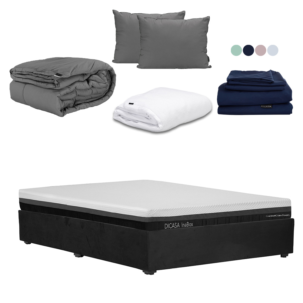 Foto 2 pulgar | Colchón Dicasa Inabox Base Color Negro Matrimonial+base Cama+almohada 2pack+protector Cloud+sábanas Softy+edredon Homy