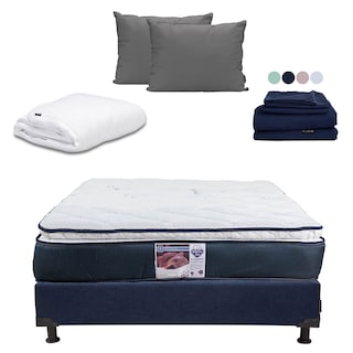 Foto 1 | Colchón Spring Air Monaco Box Color Azul Marino Queen Size + Box + Almohada 2pack + Protector Cloud + Sabanas Softy