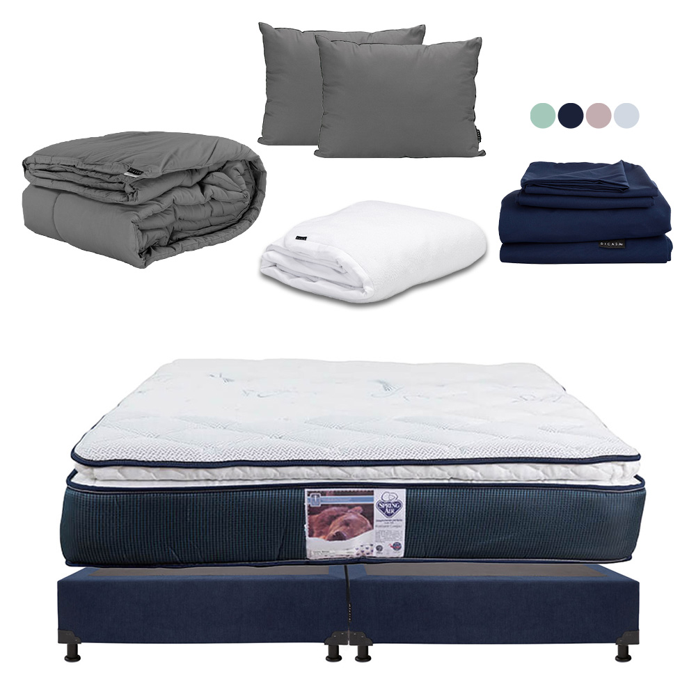 Foto 1 | Colchón Spring Air Monaco Color Azul King Size +box +almohada 2pack +protector Cloud +sabanas Softy +edredon Homy