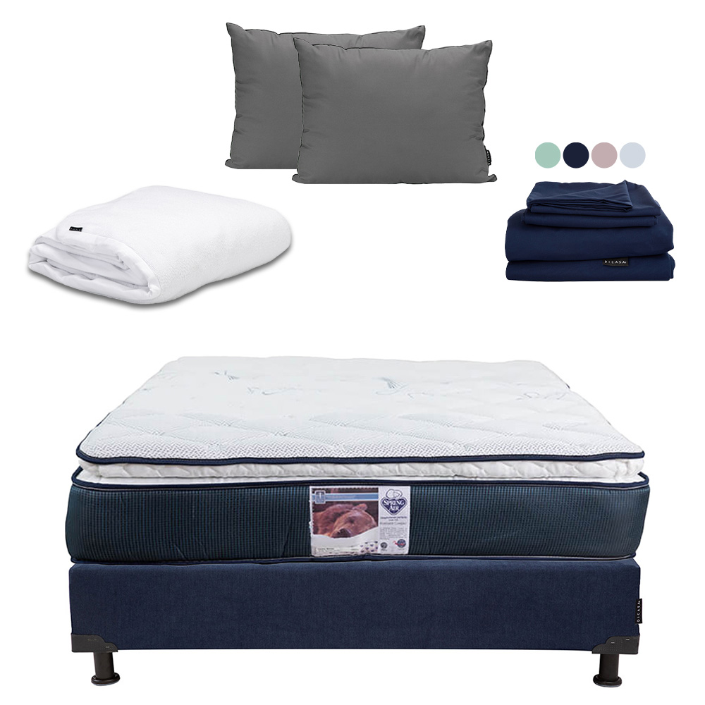 Foto 1 | Colchón Spring Air Monaco Box Color Azul Marino Matrimonial + Box + Almohada 2pack + Protector Cloud + Sabanas Softy